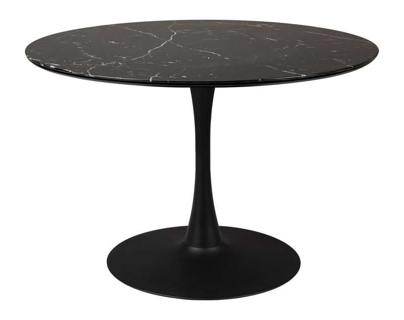 Esstisch Maru rund in Schwarz mit Metallgestell und Marmoroptik-Platte