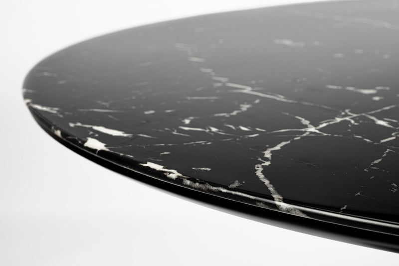 Esstisch Maru rund in Schwarz mit Metallgestell und Marmoroptik-Platte