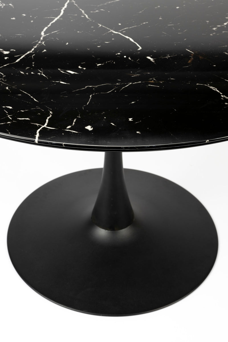 Esstisch Maru rund in Schwarz mit Metallgestell und Marmoroptik-Platte