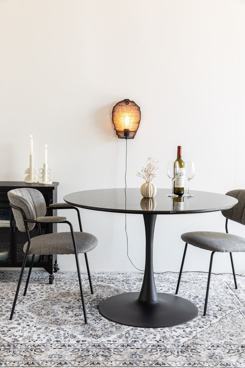 Esstisch Maru rund in Schwarz mit Metallgestell und Marmoroptik-Platte