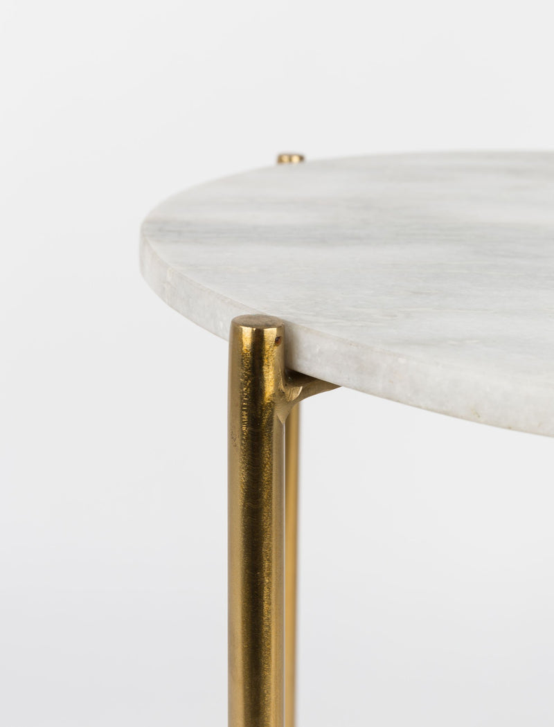 Beistelltisch Timpa aus Marmor Weiß mit goldenem Metallgestell, rund