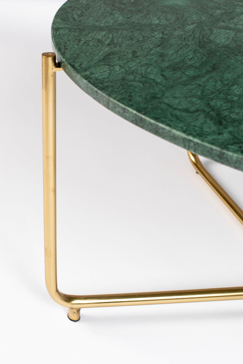 Couchtisch Timpa rund aus Marmor in Grün mit goldenem Metallgestell