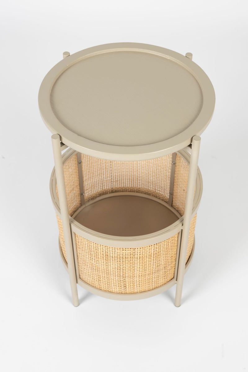 Beistelltisch Makoto rund mit Rattan-Stauraum, Beige im Japandi-Design