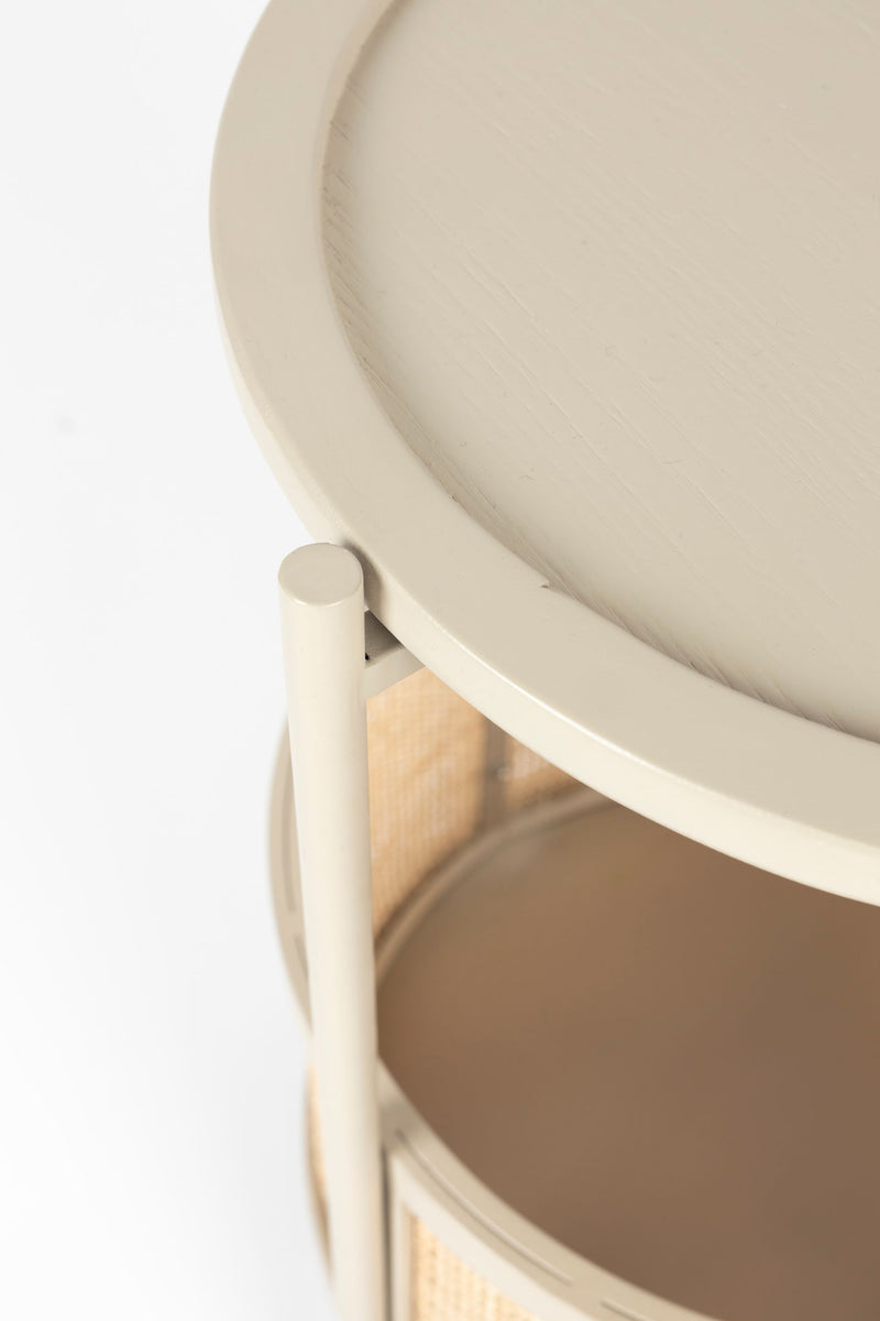 Beistelltisch Makoto rund mit Rattan-Stauraum, Beige im Japandi-Design