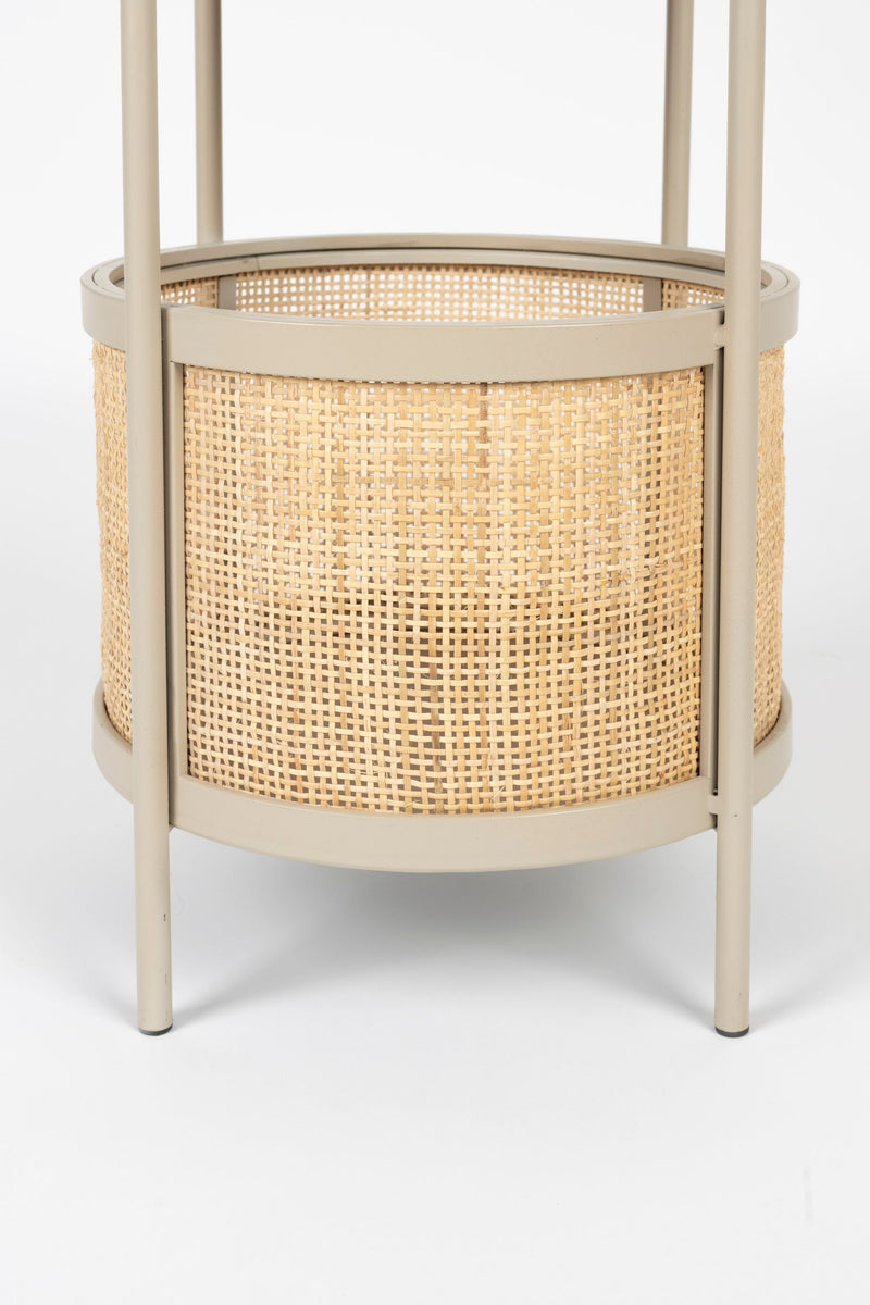Beistelltisch Makoto rund mit Rattan-Stauraum, Beige im Japandi-Design