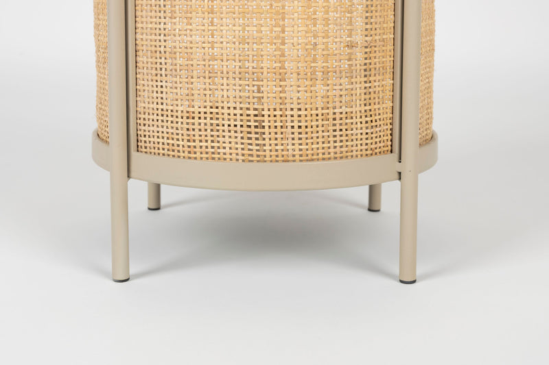 Beistelltisch Makoto rund mit Rattan-Stauraum, Beige im Japandi-Design
