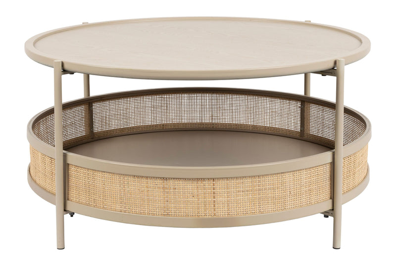 Couchtisch Makoto rund, Japandi-Stil mit Rattan-Details in Beige