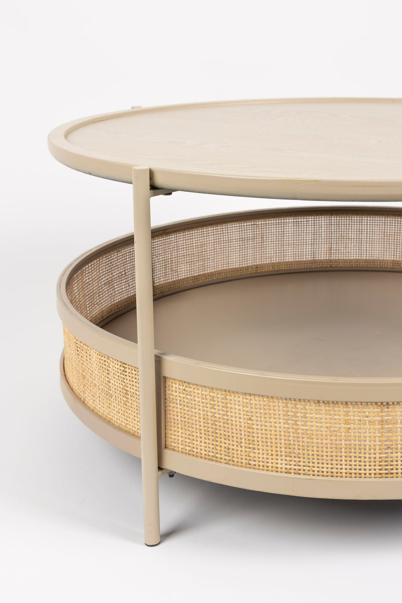 Couchtisch Makoto rund, Japandi-Stil mit Rattan-Details in Beige