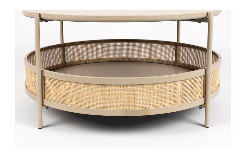Couchtisch Makoto rund, Japandi-Stil mit Rattan-Details in Beige
