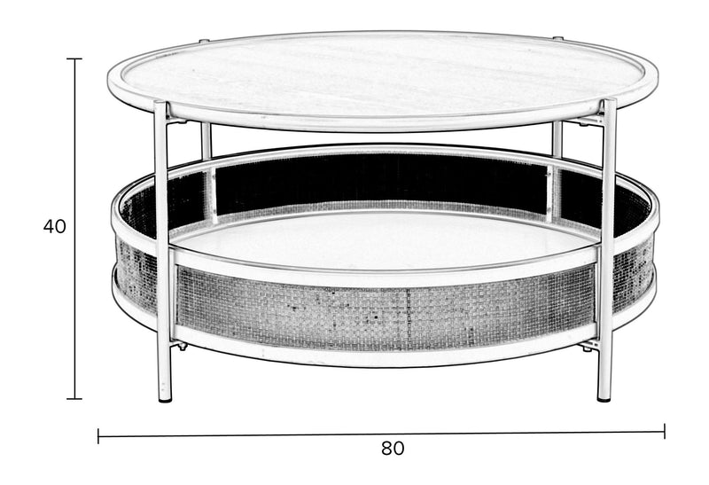 Couchtisch Makoto rund, Japandi-Stil mit Rattan-Details in Beige