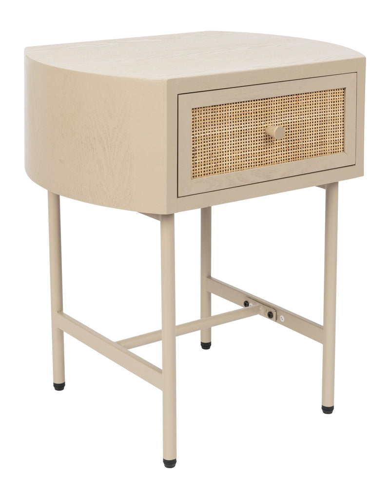 Beistelltisch Amaya im Japandi-Stil, oval mit Rattanschublade in Beige