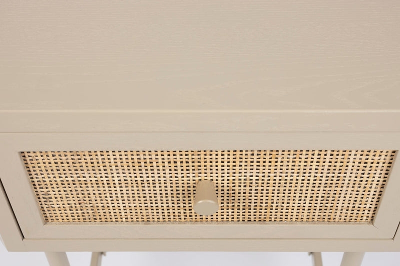 Beistelltisch Amaya im Japandi-Stil, oval mit Rattanschublade in Beige