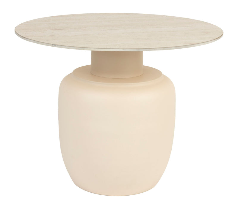 Beistelltisch Karula rund, Keramik-Platte in Travertin-Optik, Beige