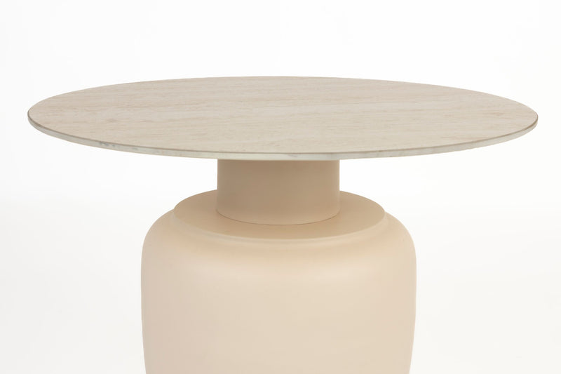Beistelltisch Karula rund, Keramik-Platte in Travertin-Optik, Beige