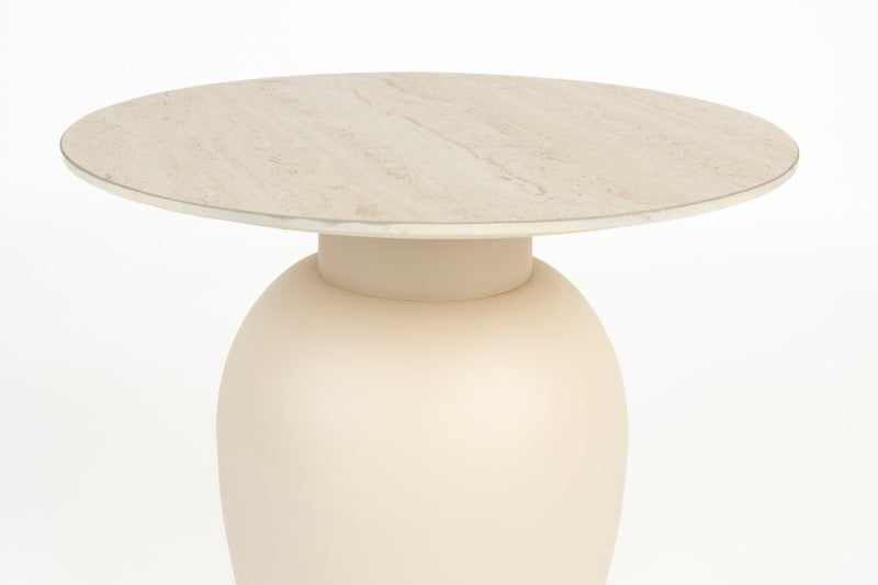 Beistelltisch Karula mit Keramik-Tischplatte in Travertin-Optik, Beige
