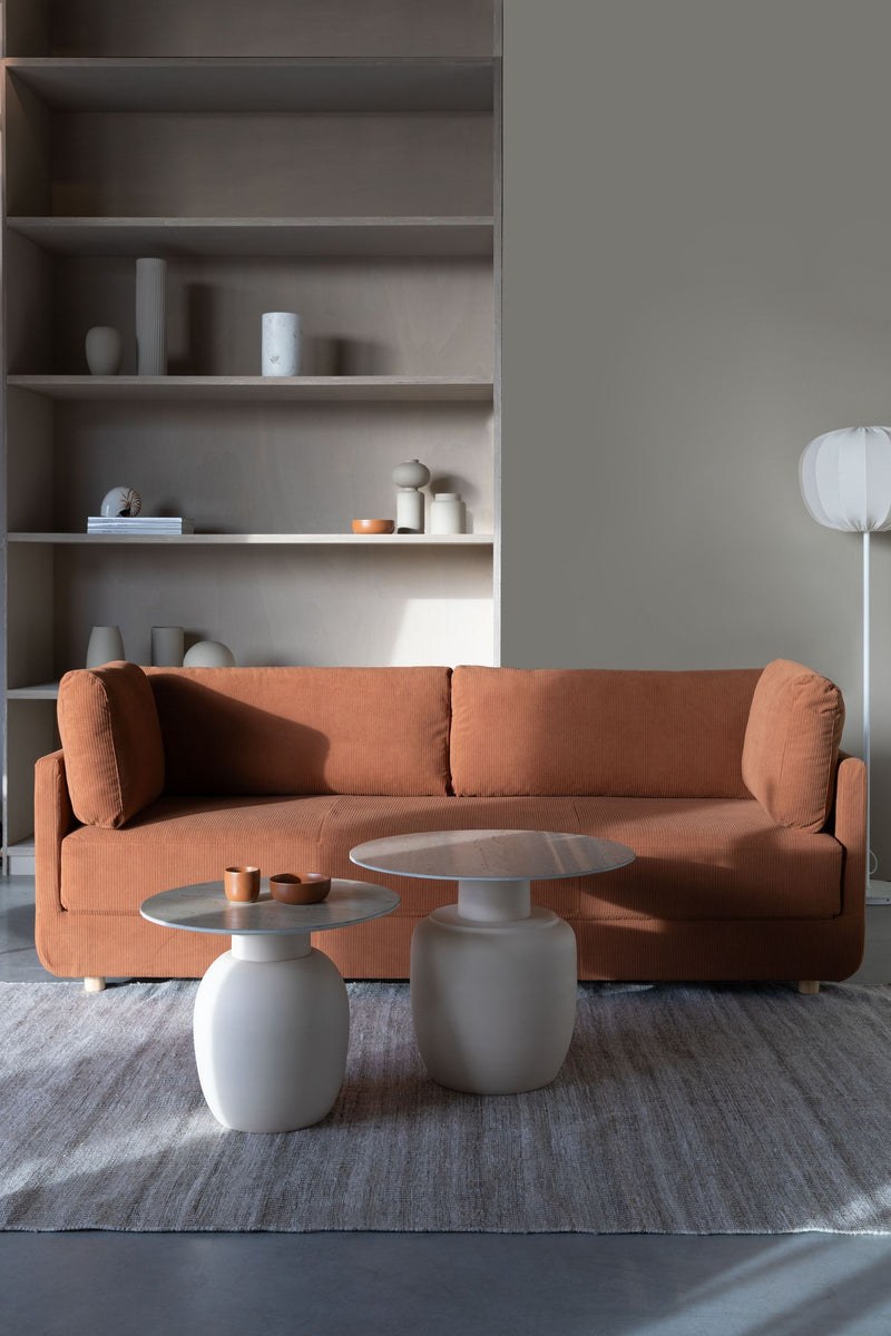 Beistelltisch Karula mit Keramik-Tischplatte in Travertin-Optik, Beige