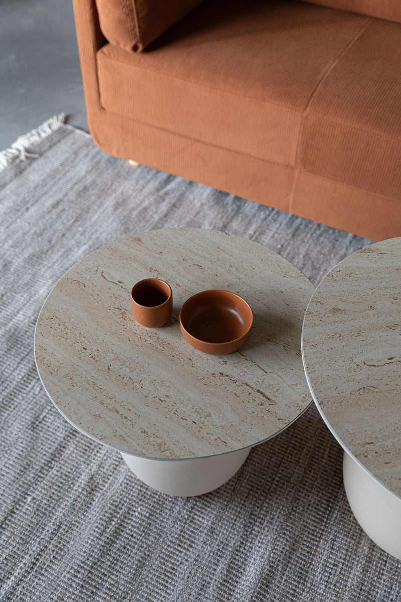 Beistelltisch Karula mit Keramik-Tischplatte in Travertin-Optik, Beige