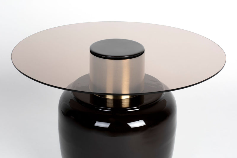 Beistelltisch Mohra L, rundes Glas mit goldfarbenem Metallgestell