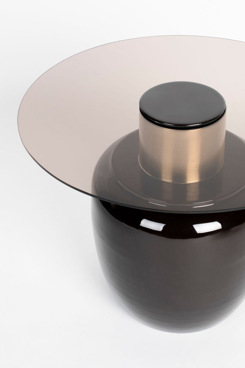 Beistelltisch Mohra L, rundes Glas mit goldfarbenem Metallgestell