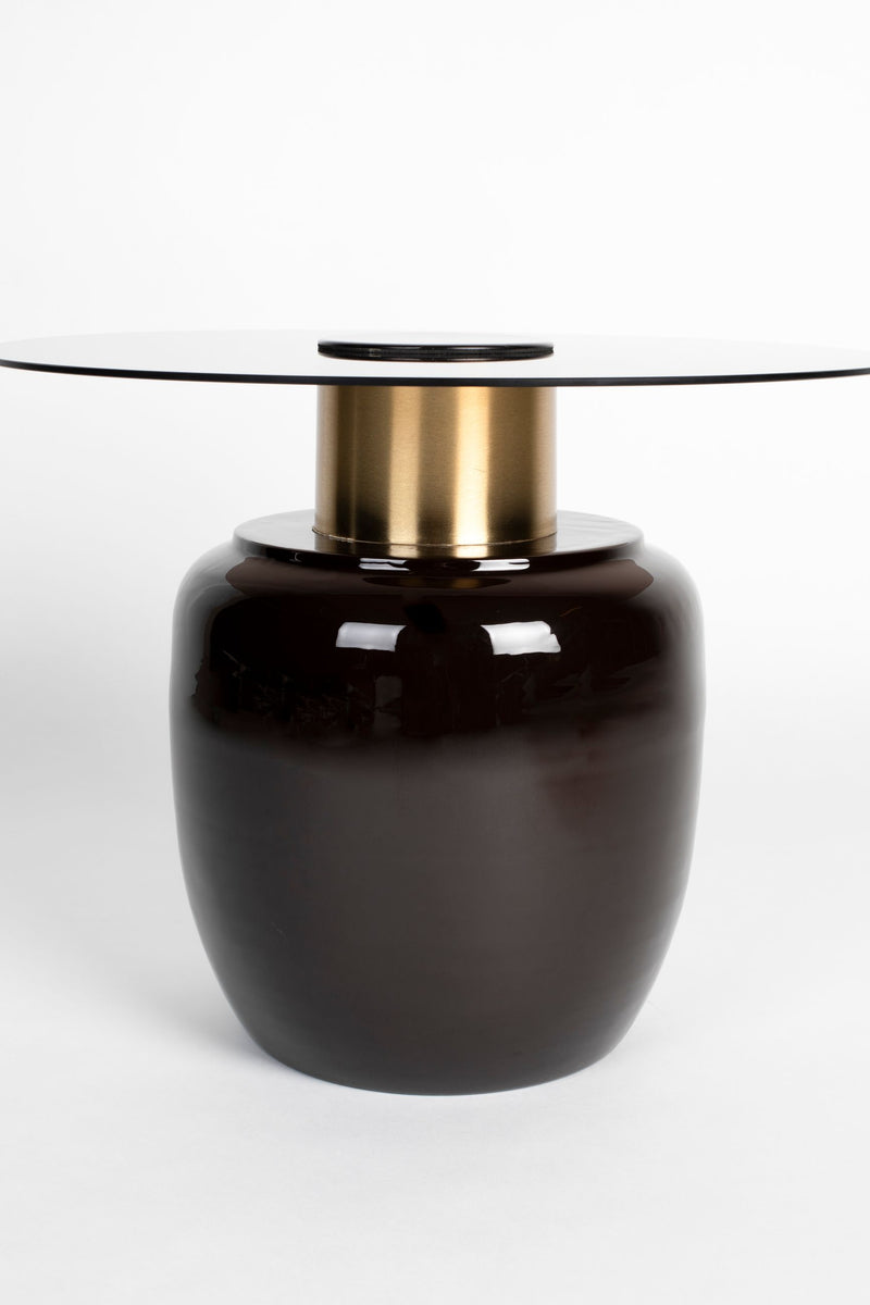 Beistelltisch Mohra L, rundes Glas mit goldfarbenem Metallgestell