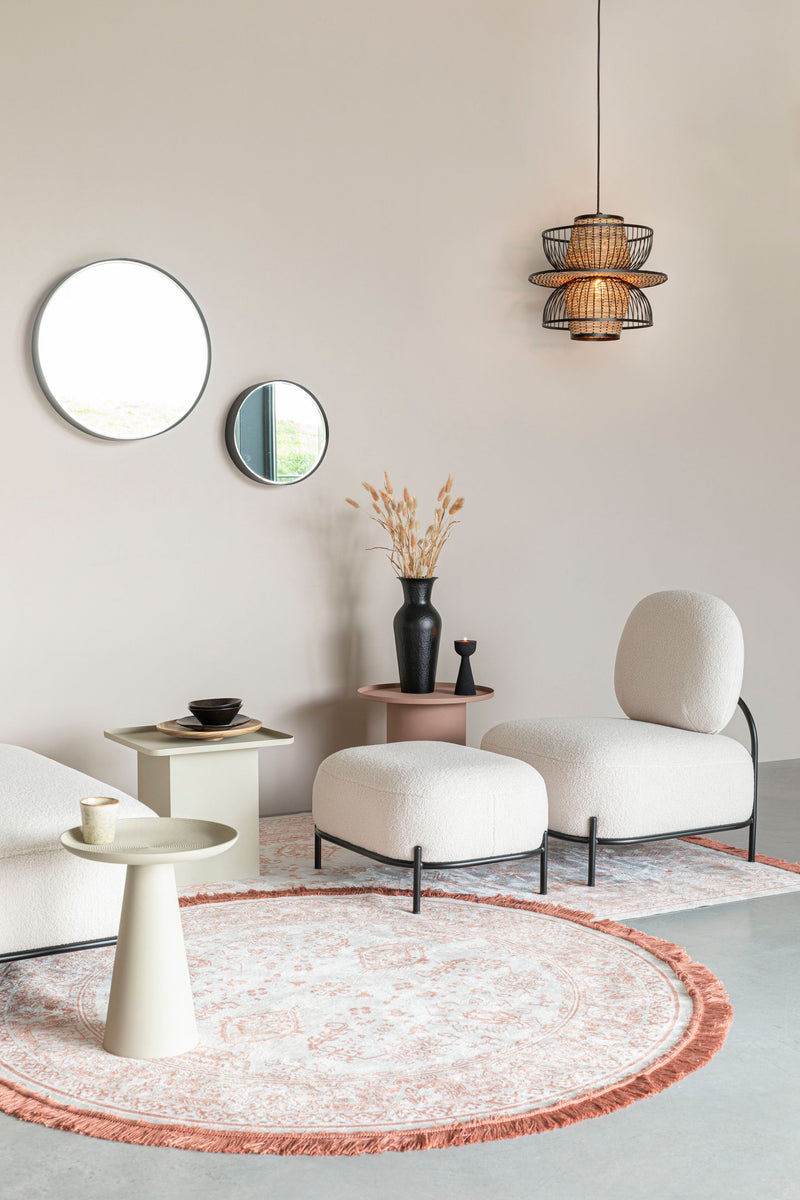 Loungesessel Polly mit Teddy-Bezug in Ivory und Metallgestell