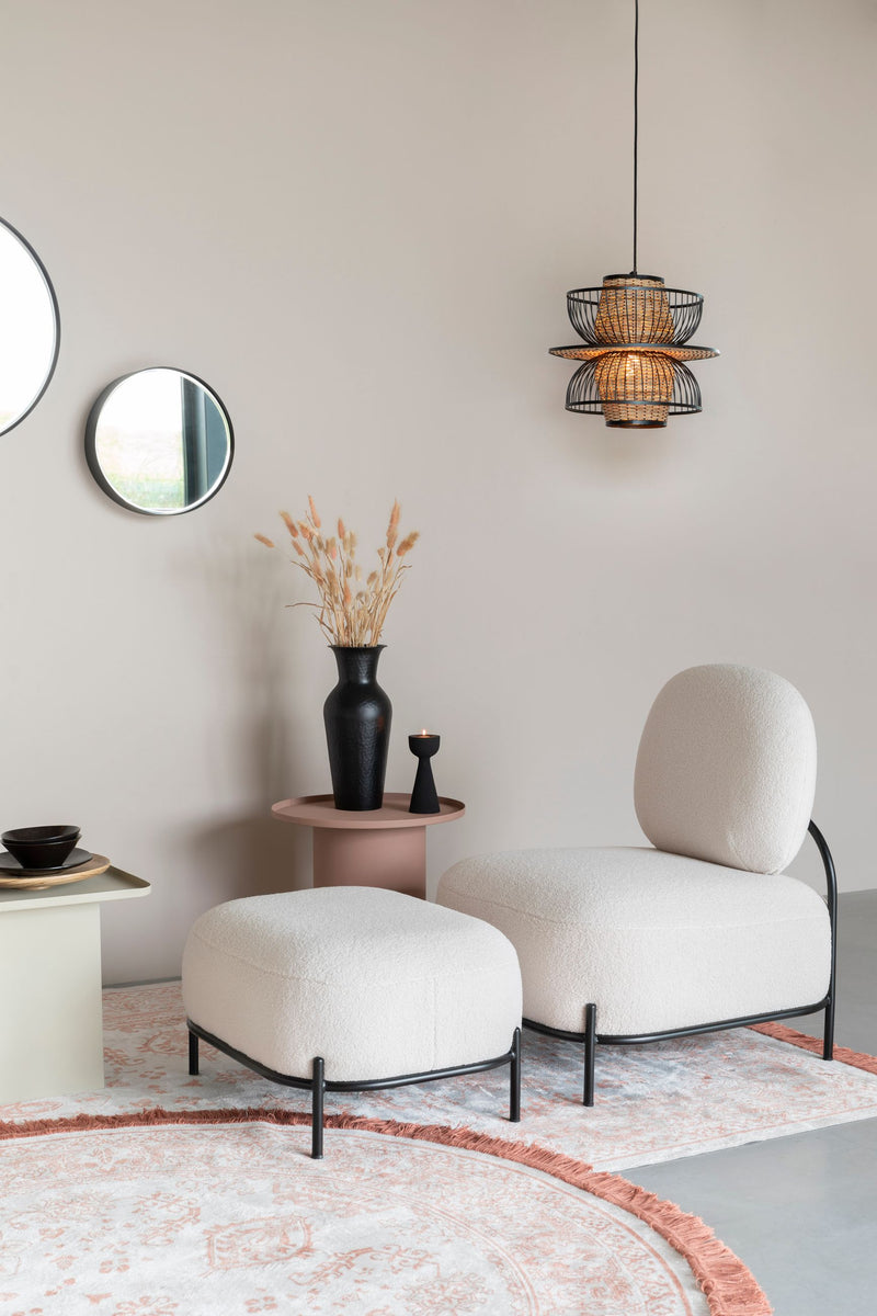 Loungesessel Polly mit Teddy-Bezug in Ivory und Metallgestell