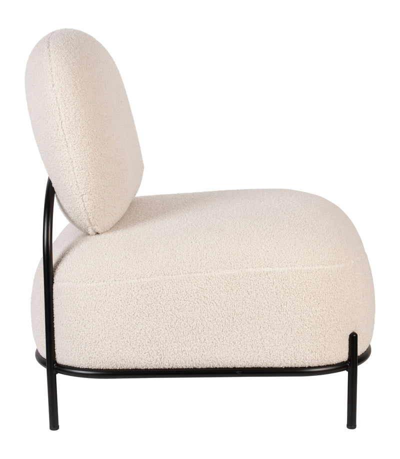 Loungesessel Polly mit Teddy-Bezug in Ivory und Metallgestell