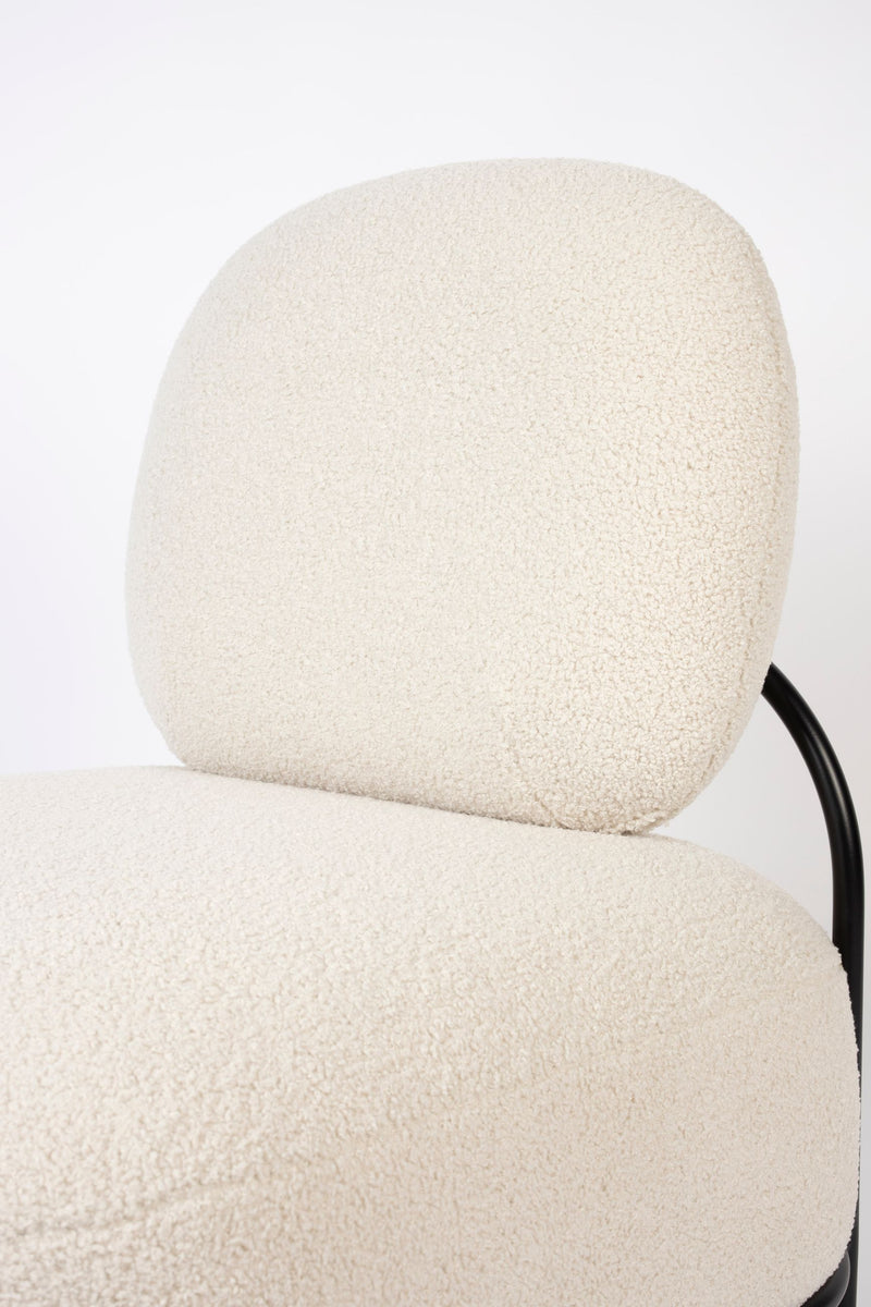 Loungesessel Polly mit Teddy-Bezug in Ivory und Metallgestell
