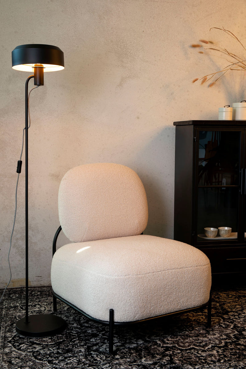 Loungesessel Polly mit Teddy-Bezug in Ivory und Metallgestell