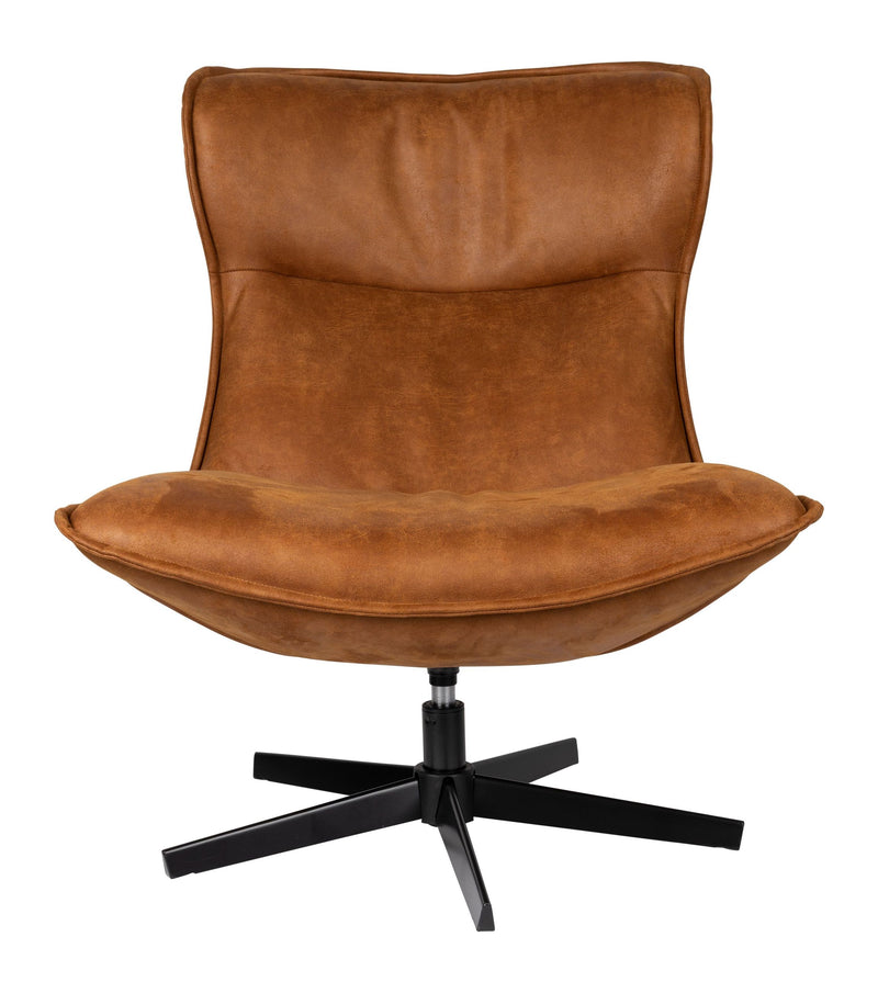 Loungesessel John Cognac mit drehbarem Metallgestell aus PU-Leder