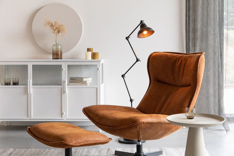Loungesessel John Cognac mit drehbarem Metallgestell aus PU-Leder