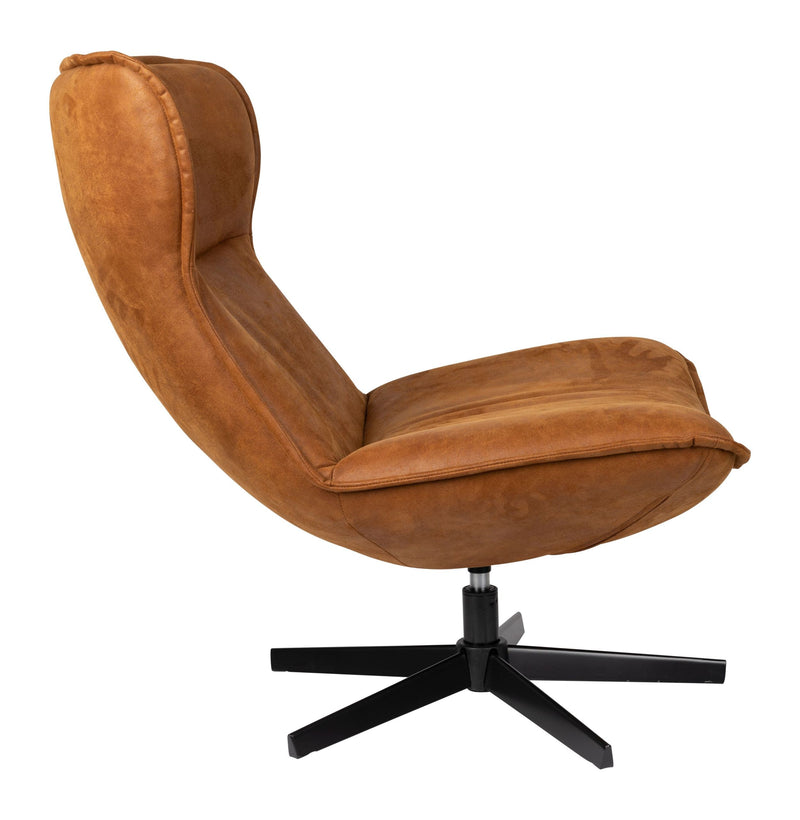 Loungesessel John Cognac mit drehbarem Metallgestell aus PU-Leder