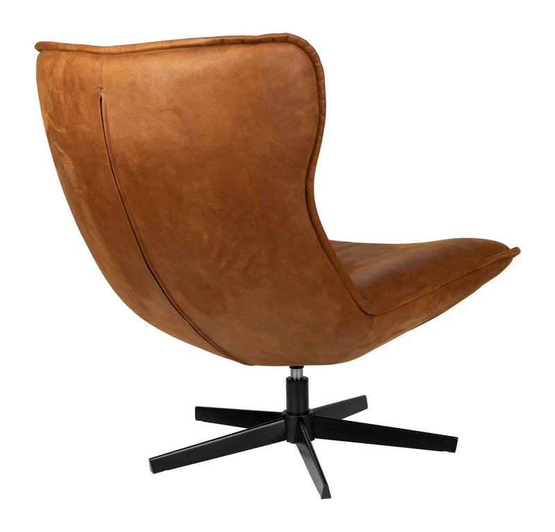 Loungesessel John Cognac mit drehbarem Metallgestell aus PU-Leder