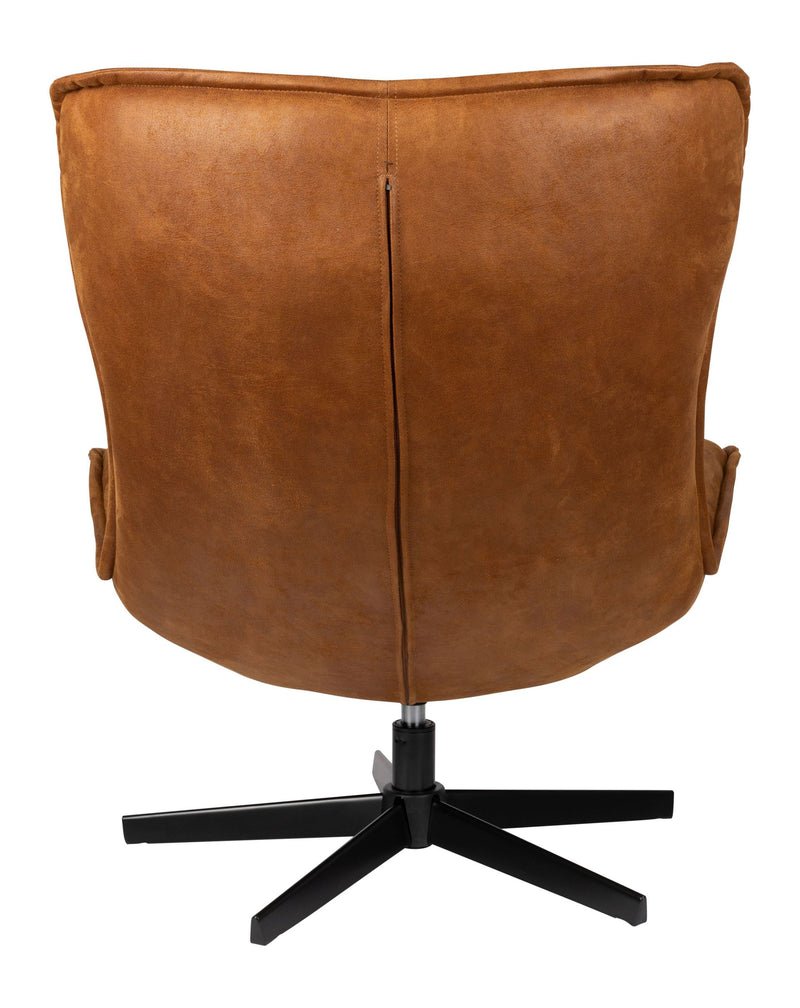 Loungesessel John Cognac mit drehbarem Metallgestell aus PU-Leder
