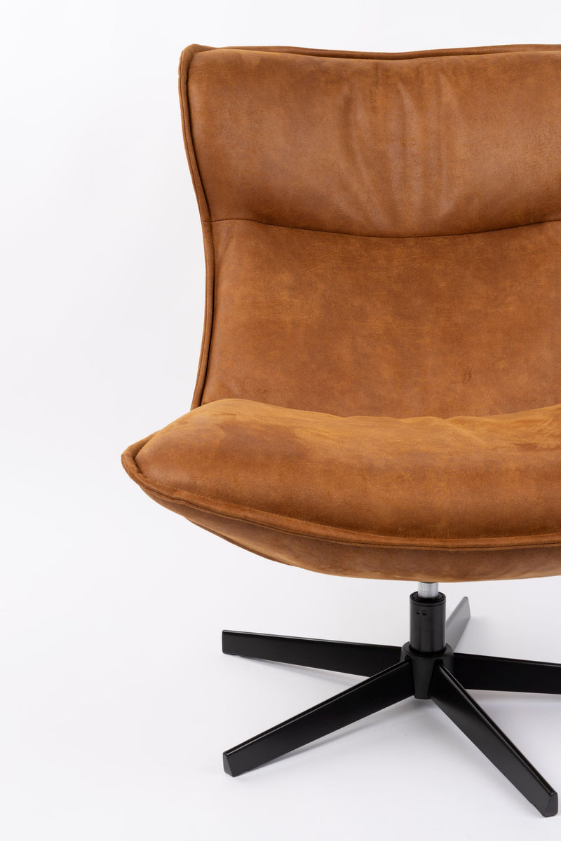 Loungesessel John Cognac mit drehbarem Metallgestell aus PU-Leder