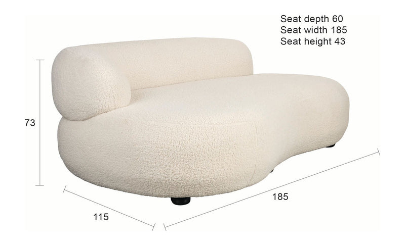 Sofa Noxx 2,5-Sitzer mit Teddy-Stoff in Weiß, Wohnzimmer-Couch