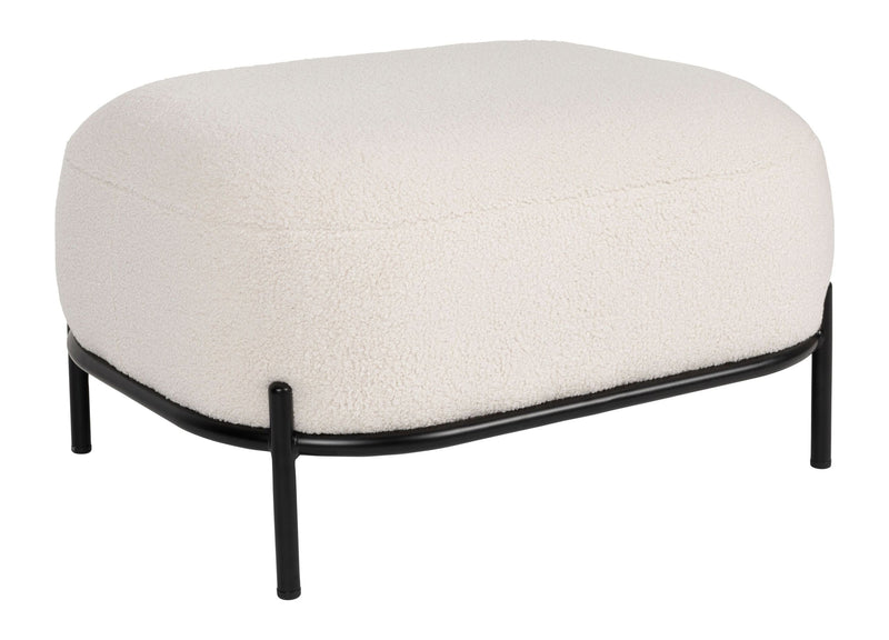 Hocker Polly Teddy Ivory mit Metallgestell als Fußstütze im Wohnzimmer