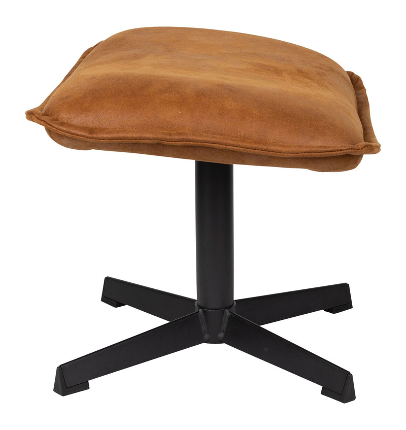 Hocker John in Cognac aus PU-Kunstleder mit stabilem Metallgestell