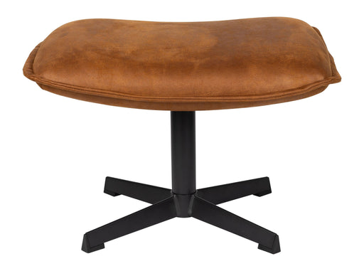 Hocker John in Cognac aus PU-Kunstleder mit schwarzem Metallgestell in Gesamtansicht.