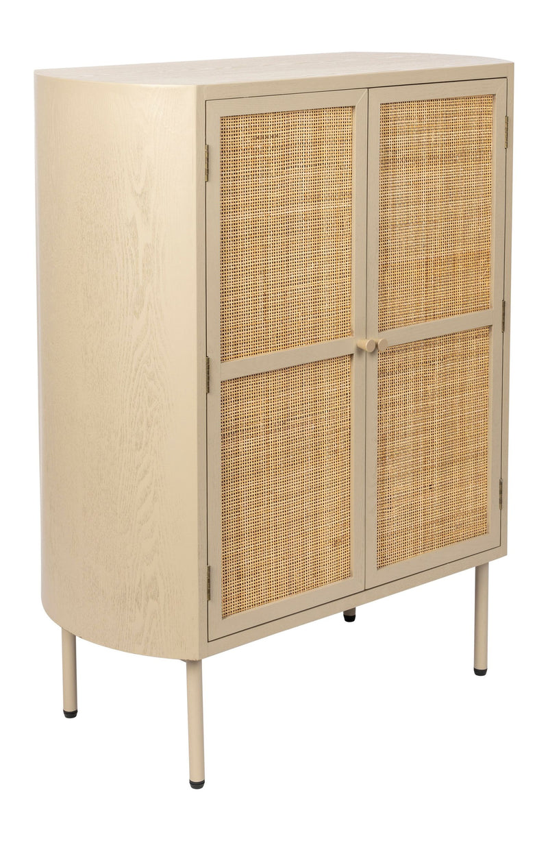 Schrank Amaya im Japandi-Stil, Beige mit geflochtenen Rattantüren