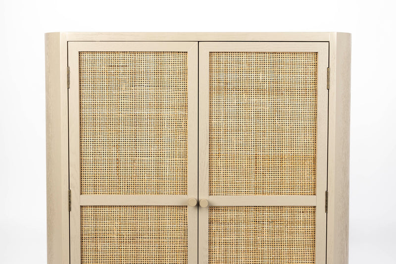 Schrank Amaya im Japandi-Stil, Beige mit geflochtenen Rattantüren