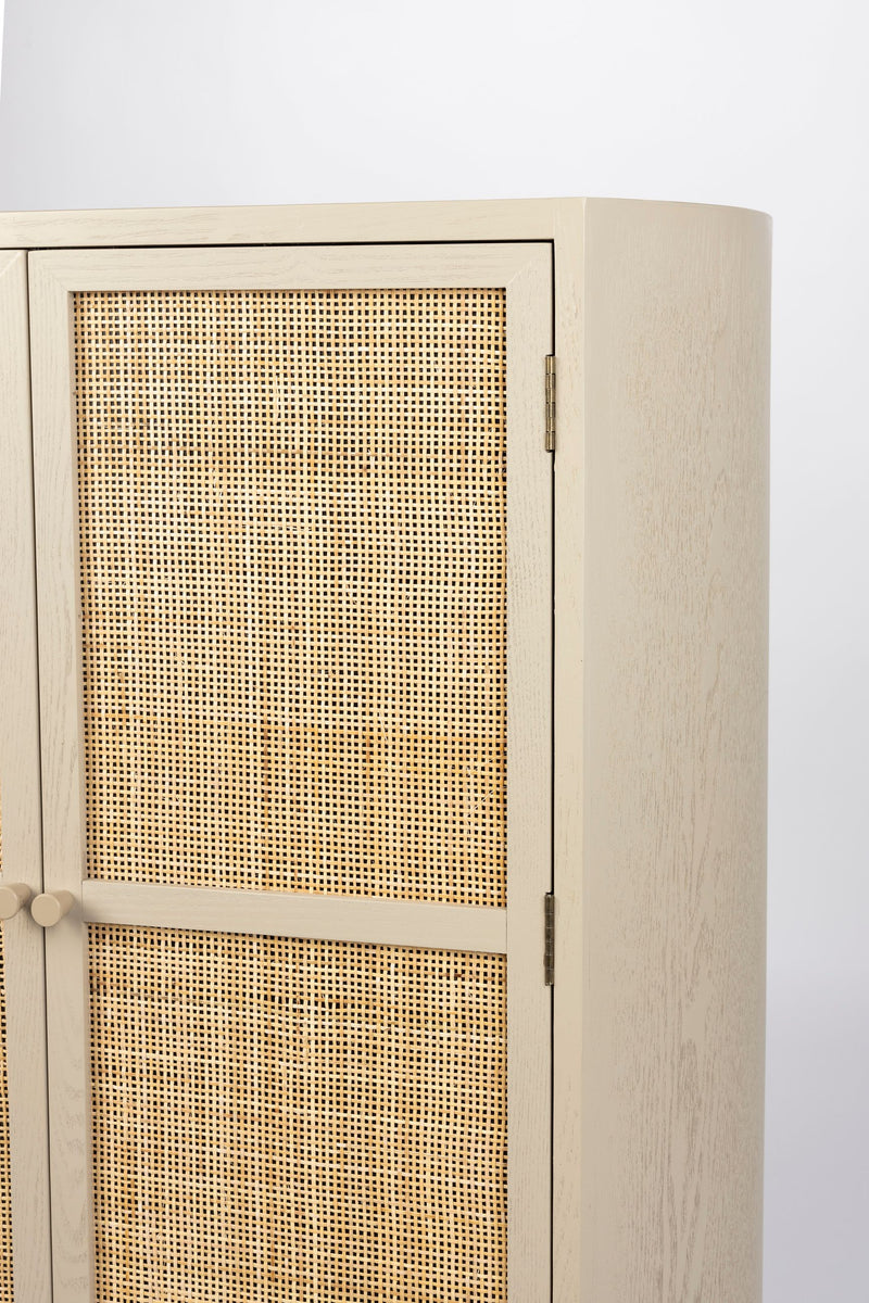 Schrank Amaya im Japandi-Stil, Beige mit geflochtenen Rattantüren