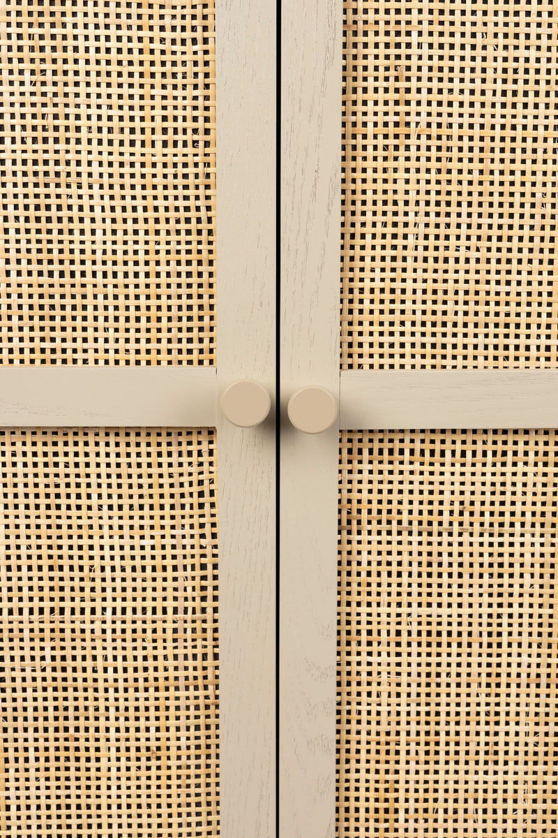 Schrank Amaya im Japandi-Stil, Beige mit geflochtenen Rattantüren