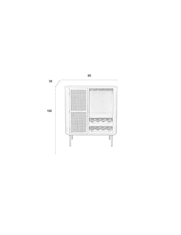 Weinschrank Amaya Low im Japandi-Stil mit Rattan-Tür, Beige, 90 cm