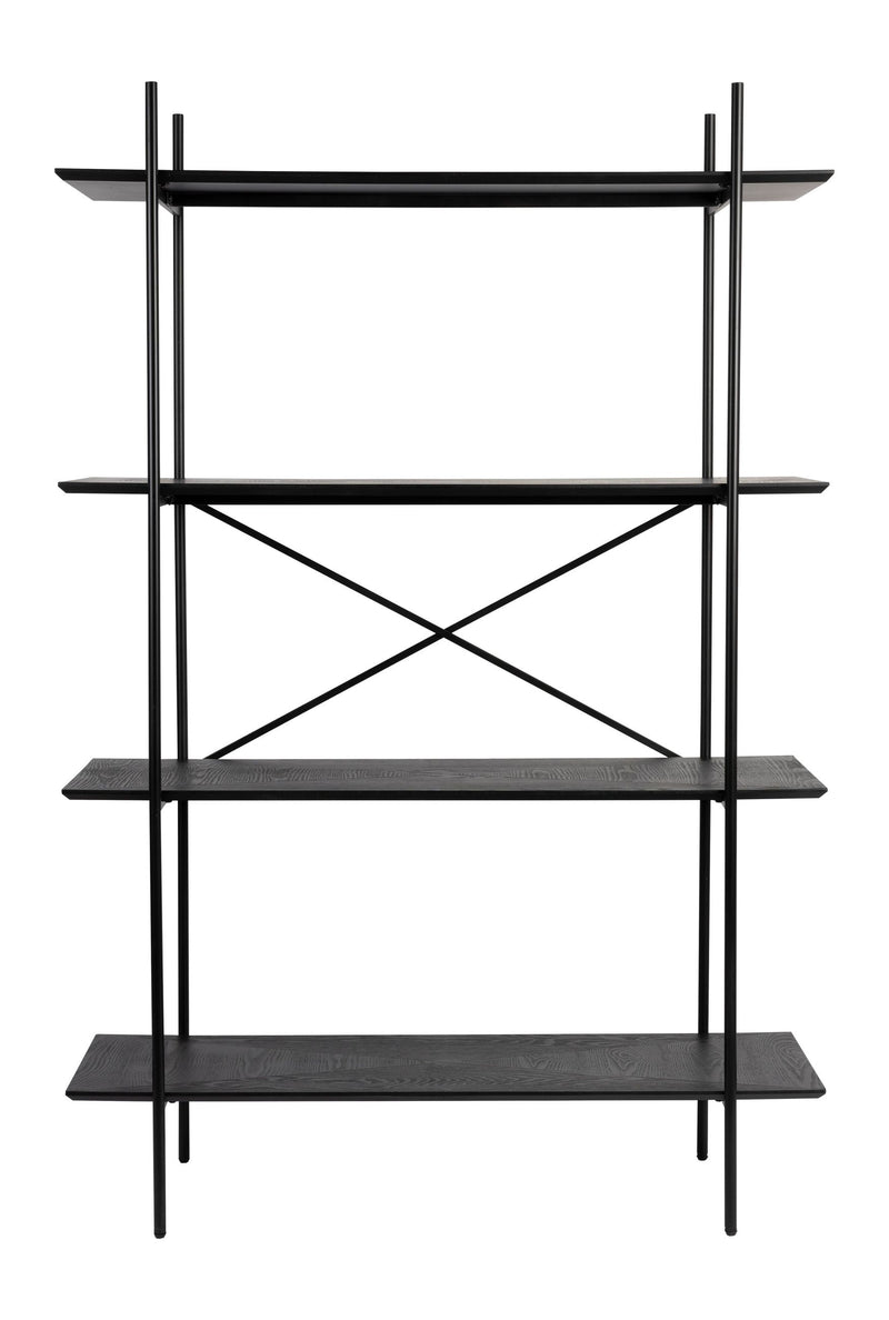 Regal Marcio Schwarz mit Metallgestell und Holzstruktur-Böden, 180 cm