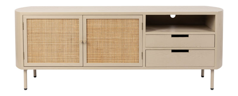 Sideboard Amaya im Japandi-Stil, Beige mit Rattantüren und Schubladen