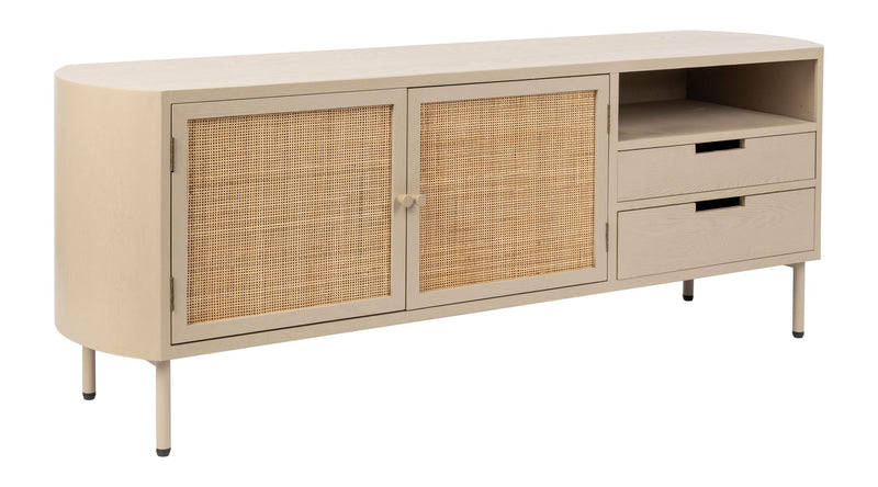 Sideboard Amaya im Japandi-Stil, Beige mit Rattantüren und Schubladen