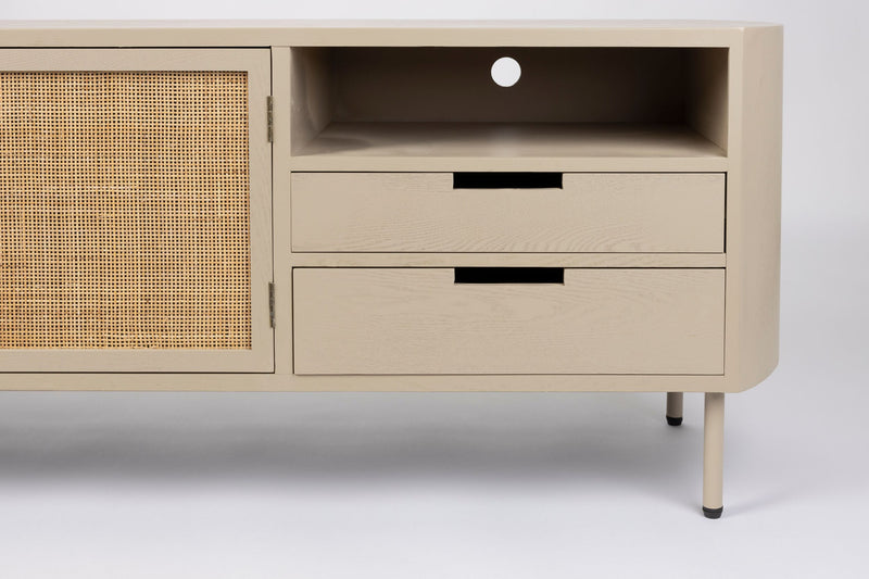 Sideboard Amaya im Japandi-Stil, Beige mit Rattantüren und Schubladen