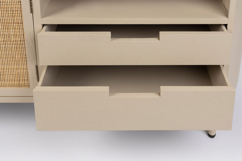 Sideboard Amaya im Japandi-Stil, Beige mit Rattantüren und Schubladen