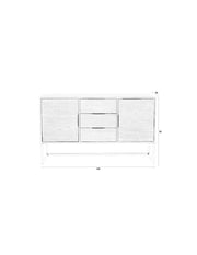 Technische Zeichnung des Sideboard Webster High mit zwei Schiebetüren seitlich und drei Schubladen in der Mitte.